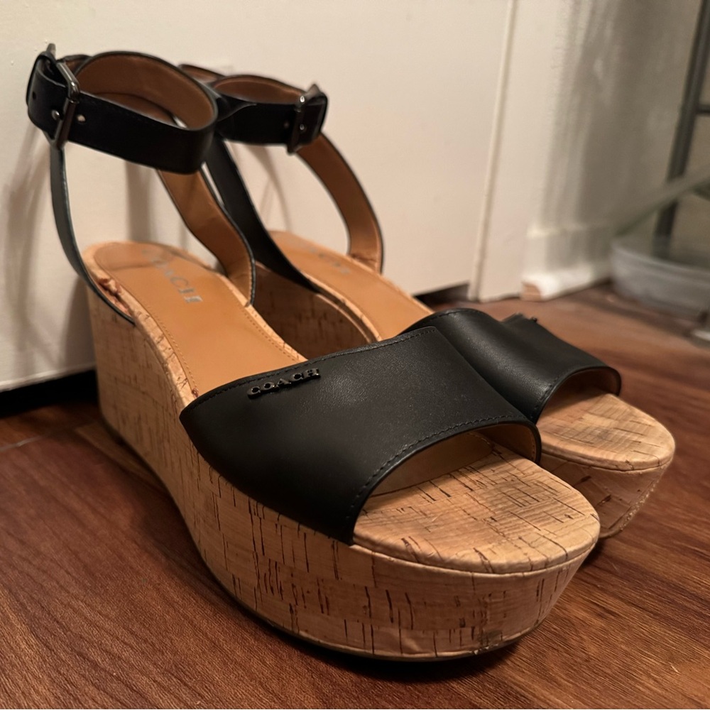 Coach Becka Leather Wedge Sandal - Size 8.5